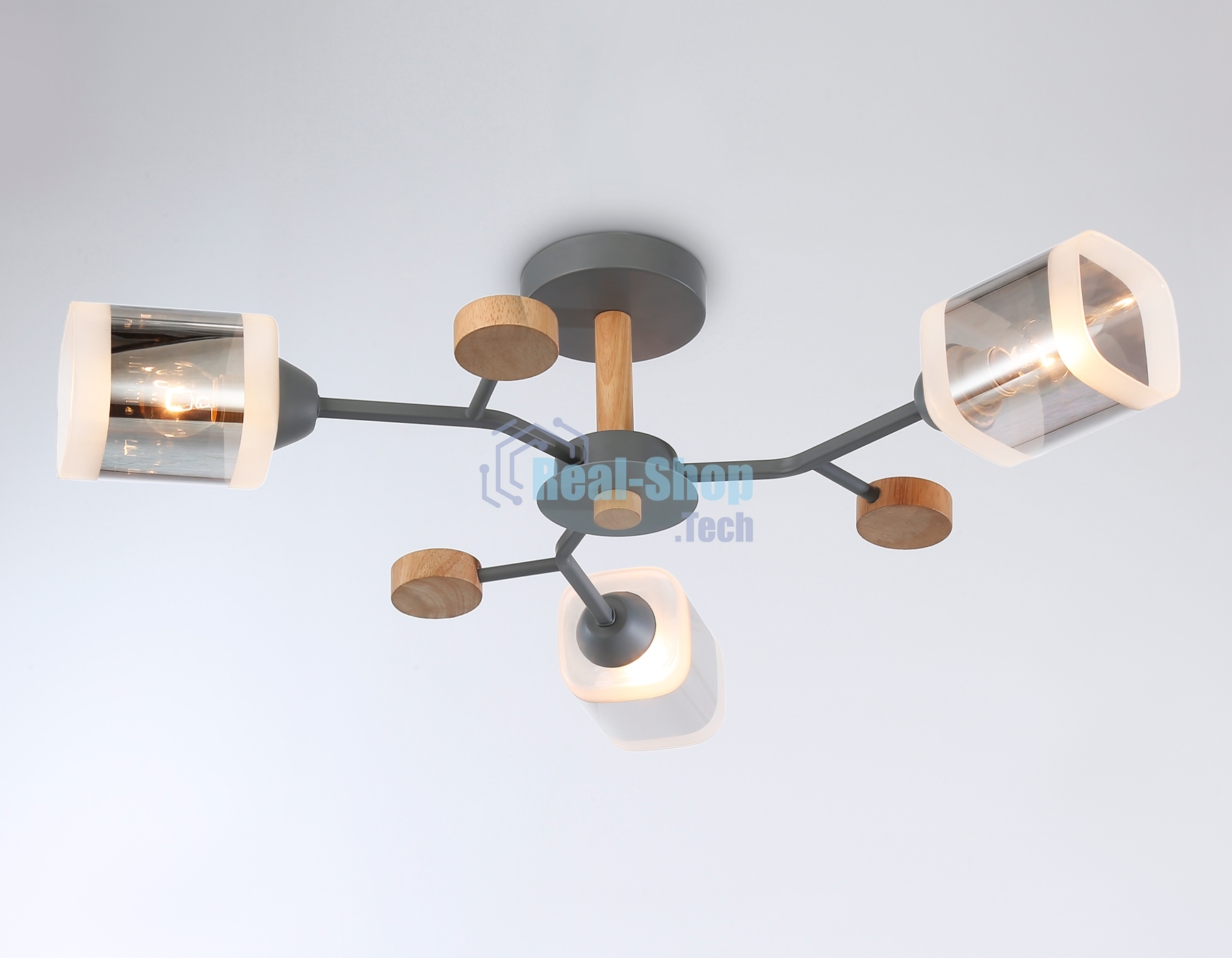 Светильник Ambrella light TR3033231/3 GR/LW/SM серый/светлое дерево/дымчатый E27*3 max 60W D700*180