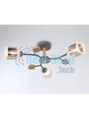 Светильник Ambrella light TR3033231/3 GR/LW/SM серый/светлое дерево/дымчатый E27*3 max 60W D700*180