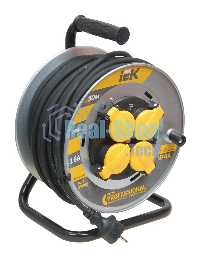 Катушка IEK УК30 на мет с т/з 4 места 2Р+PЕ/30м КГ 3х2,5мм2 IP44 Professional