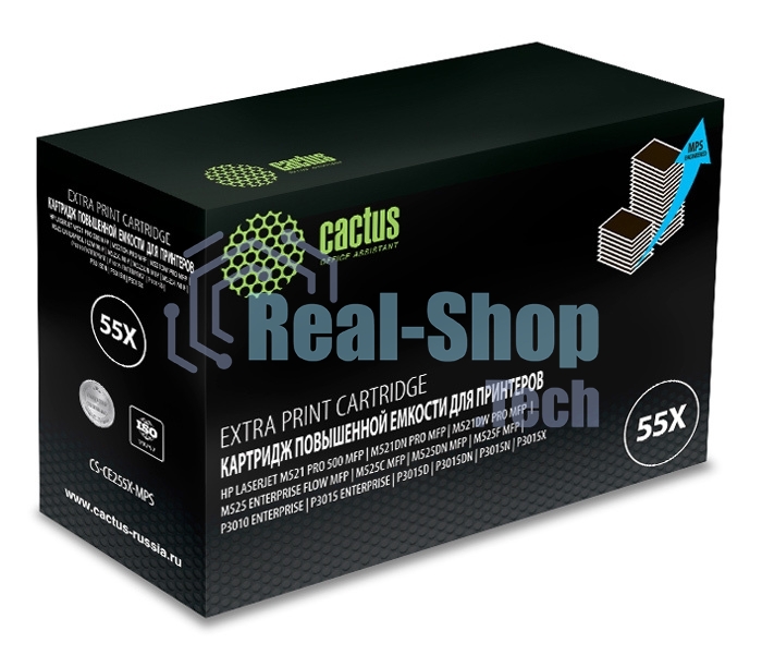 Картридж лазерный Cactus CS-CE255X-MPS черный (15000 стр.) для HP LaserJet M521 Pro 500 MFP, M521dn Pro MFP, M521dw Pro MFP, M525, M525c MFP, M525f, P3010, P3015, P3015d, P3015dn, P3015x