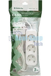 Удлинитель Defender E330 белый 3.0 м, 3 розетки 
