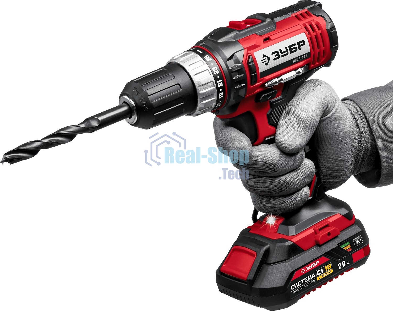 Дрель-шуруповерт аккумуляторная Зубр ДШЛ-185-22, Аккумуляторная, 18В, 2 АКБ, Кейс