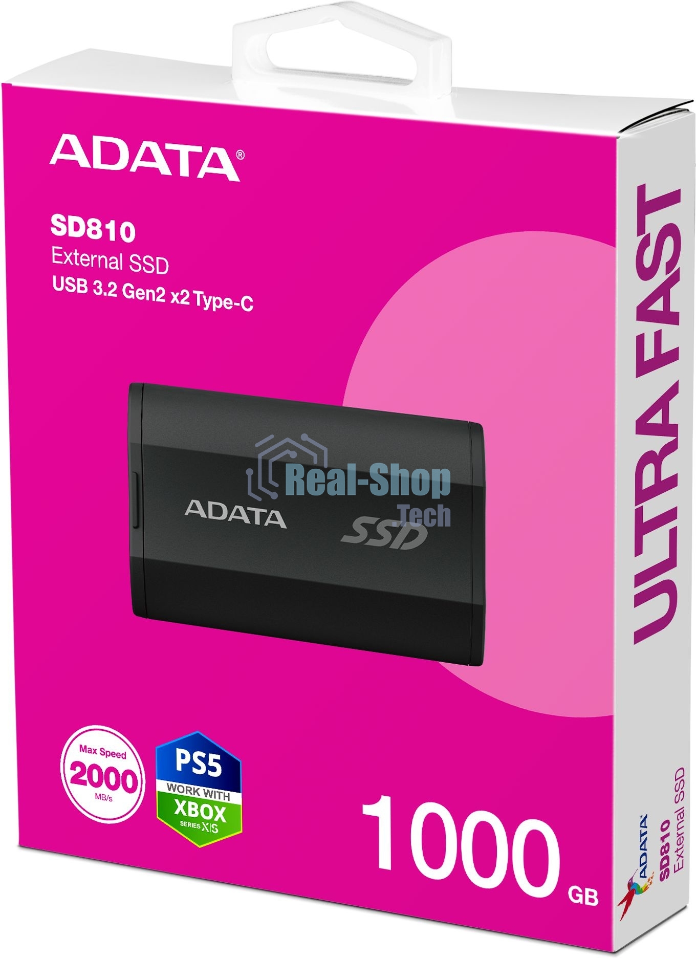 Внешний SSD ADATA SD810, 1TB, USB 3.2 Gen 2x2 Type-C, R/W 2000/2000, черный
