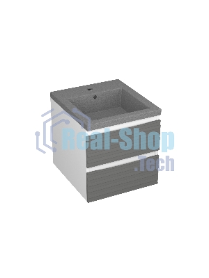 Тумба под раковину Bau Stil Loft grey brushed, раковина кварцевая BAU Stil 40, серый металлик, смеситель Hotel Black, черный