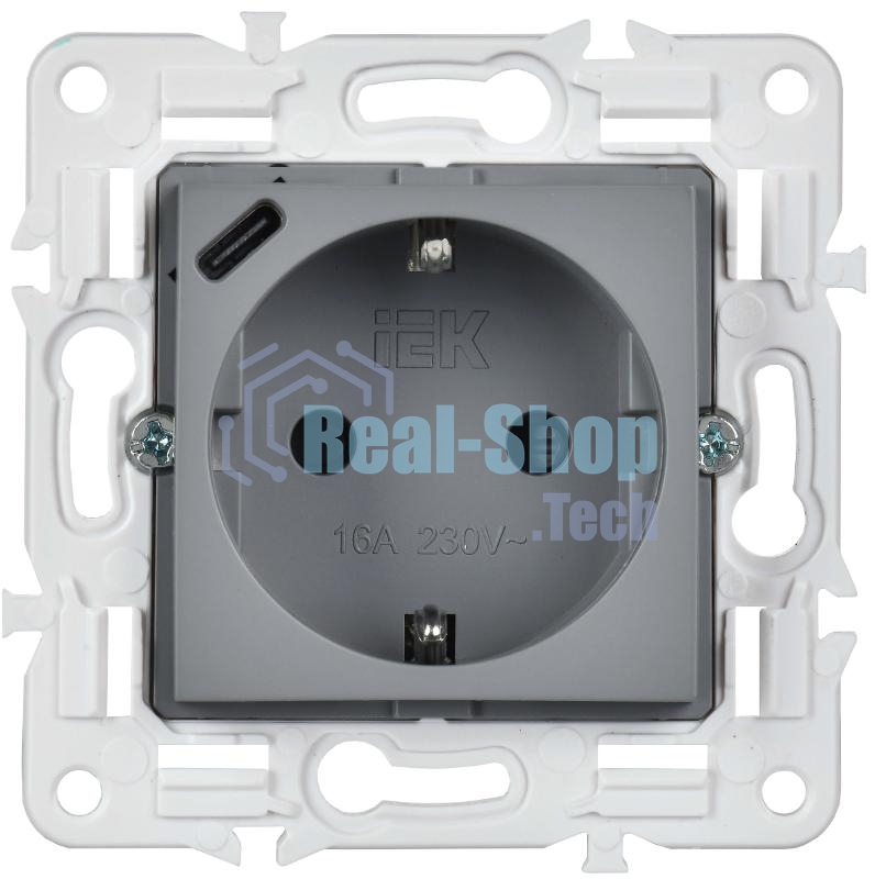 SKANDY Розетка с заземлением с защитными шторками 16А с USB C 18Вт SK-R17Gr серый  | SK-R14-16-U14-018-K03 | IEK