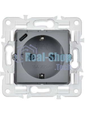 SKANDY Розетка с заземлением с защитными шторками 16А с USB C 18Вт SK-R17Gr серый  | SK-R14-16-U14-018-K03 | IEK