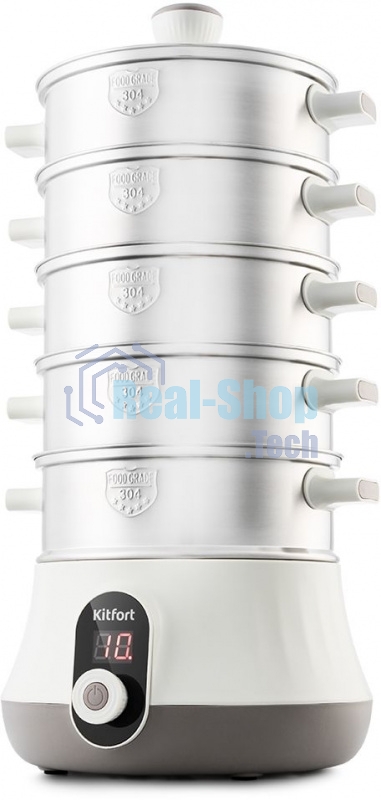 Пароварка электрическая Kitfort КТ-2035 600 Вт. Количество уровней: 5. Таймер приготовления: до 60 минут.