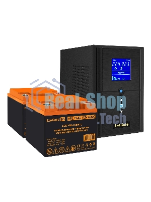 Комплект Источник бесперебойного питания EX295988RUS + батарея 45Aч EX285666RUS 2шт (инвертор, синус, для котла) ExeGate SineTower SZ-1500.LCD.AVR.2SH.1C13.USB <1500VA/1200W, чистый синусоида, LCD дисплей, AVR, 2хSchuko+1хC13, USB, линейно-интерактивный, черный> + батарея ExeGate HRL 12-45 (12В, 45Ач) 2шт