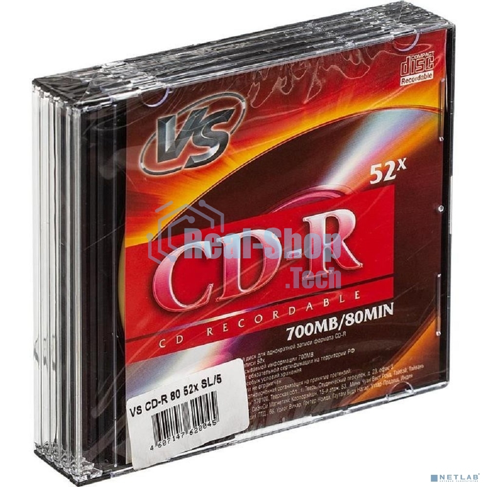 Диск CD-R VS (PERFEO) 700 Mb, 52x, Slim Case (5), (5/200).