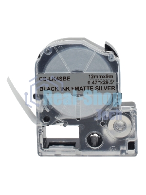 Картридж ленточный Cactus CS-LK4SBE черный шрифт, серебристый матовый фон (12 мм, 9 м) для Epson LW300/LW400/LW700/LW600P/LW1000P/K400/Z700/Z900
