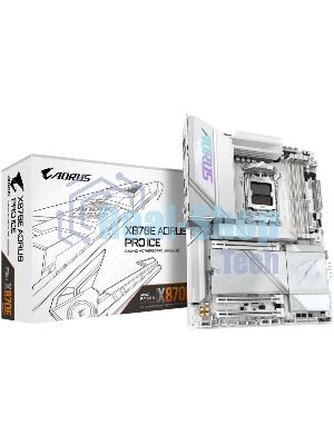 Материнская плата Gigabyte X870E AORUS PRO ICE, AM5, AMD X870E, 4xDDR5, 4xSATA, 4xM.2, 1xPCI-E 5.0 x16, 1xPCI-E 4.0 x4, 1xPCI-E 3.0 x4, 1xHDMI, 2xUSB-C, 1x 2.5Gb LAN, 2xUSB-A 3.2 Gen 2, 3xUSB-A 3.2 Gen 1, 2xUSB-A 2.0, 2x3.5 мм, TOSLINK, 7.1, 2xUSB4, 4xUSB-A 3.2 Gen 1, ATX