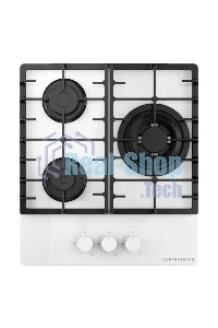 Варочная поверхность Kuppersberg FG 46 W газ, High-Tech, 45 см, автоматический электроподжиг, газ-контроль, форсунки под сжиженый газ, SABAF конфорки, чугунные решетки, цвет белый, цвет фурнитуры белый