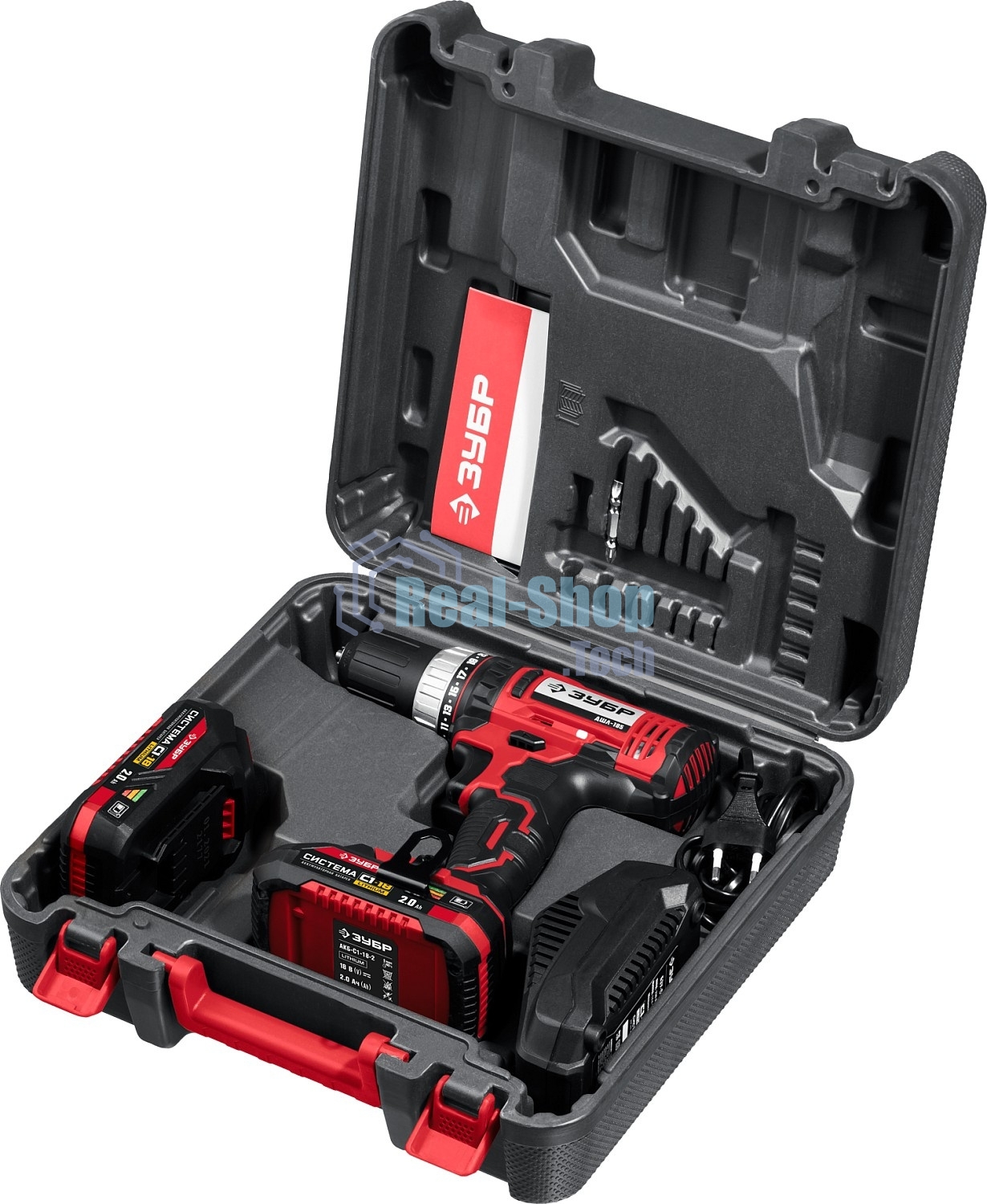 Дрель-шуруповерт аккумуляторная Зубр ДШЛ-185-22, Аккумуляторная, 18В, 2 АКБ, Кейс