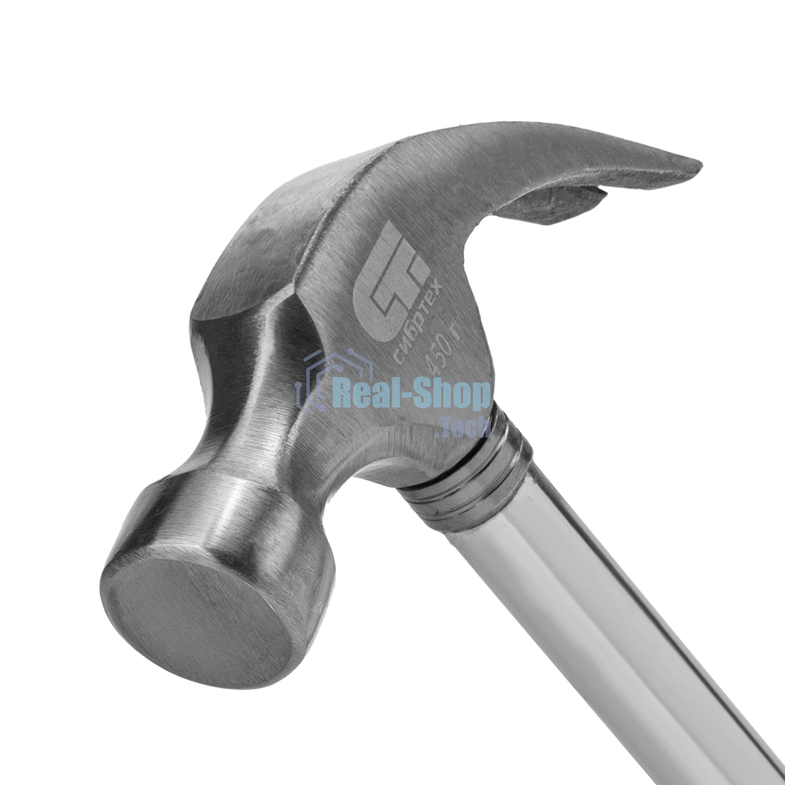 Молоток-гвоздодер Сибртех, металлическая трубчатая обрезиненная рукоятка, вес 450гр., боек 27мм