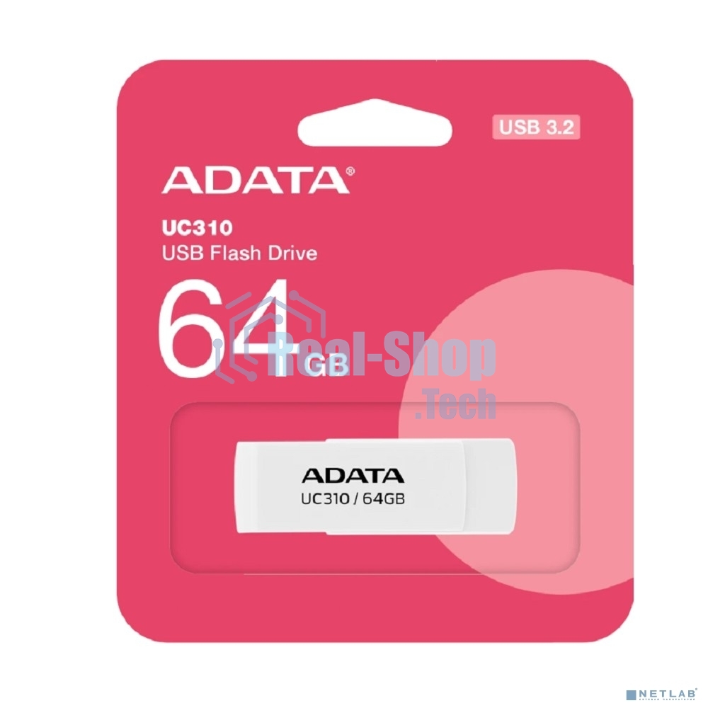 Флешка USB ADATA UC310 (UC310-64G-RWH), 64Gb, USB 3.2 Gen 1, R/W 100/30, белый