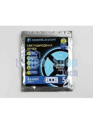 Светодиодная лента Ambrella light GS2003 5050 60Led/ 14.4W m/ 12V IP20 6500K/ 5000*10*1.87mm (2 конт.)