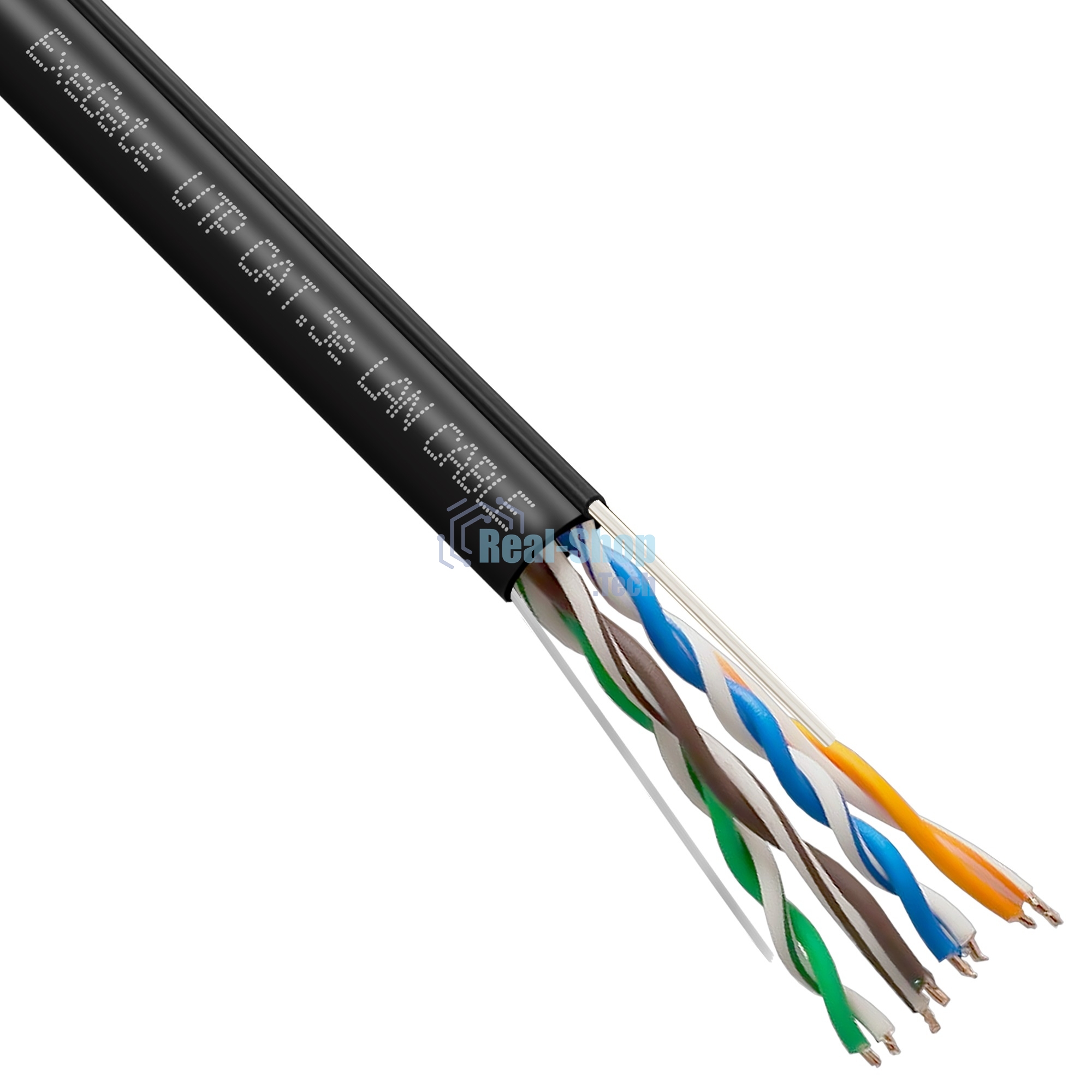 Кабель ExeGate Special UTP4-C5e-CU-S24-SW-OUT-PE-BK-305-FLUKE UTP 4 пары кат.5e медь, 0.48мм (24AWG), FLUKE® test pass, внешн., с тросом, 305м, черн., PE