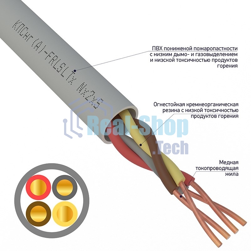 Кабель огнестойкий Rexant КПСнг(А)-FRLSLTx 2x2x1,00 мм², бухта 200 м, 01-4939