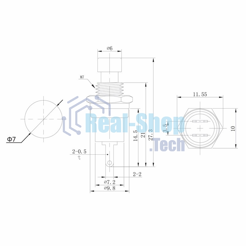 Выключатель-кнопка металл Rexant 220V 2А (2с) (ON)-OFF Ø7.2 красная Micro