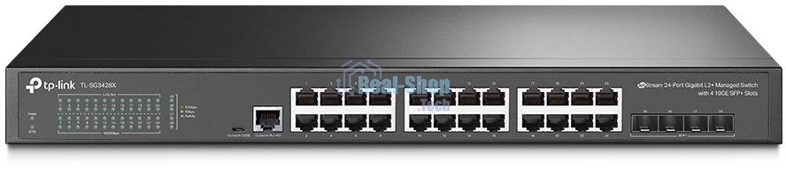 Коммутатор TP-Link JetStream 24-port Pure-Gigabit L2+ Managed Switch, 24 10/100/1000Mbps RJ45, 4*10G SFP+ Slots