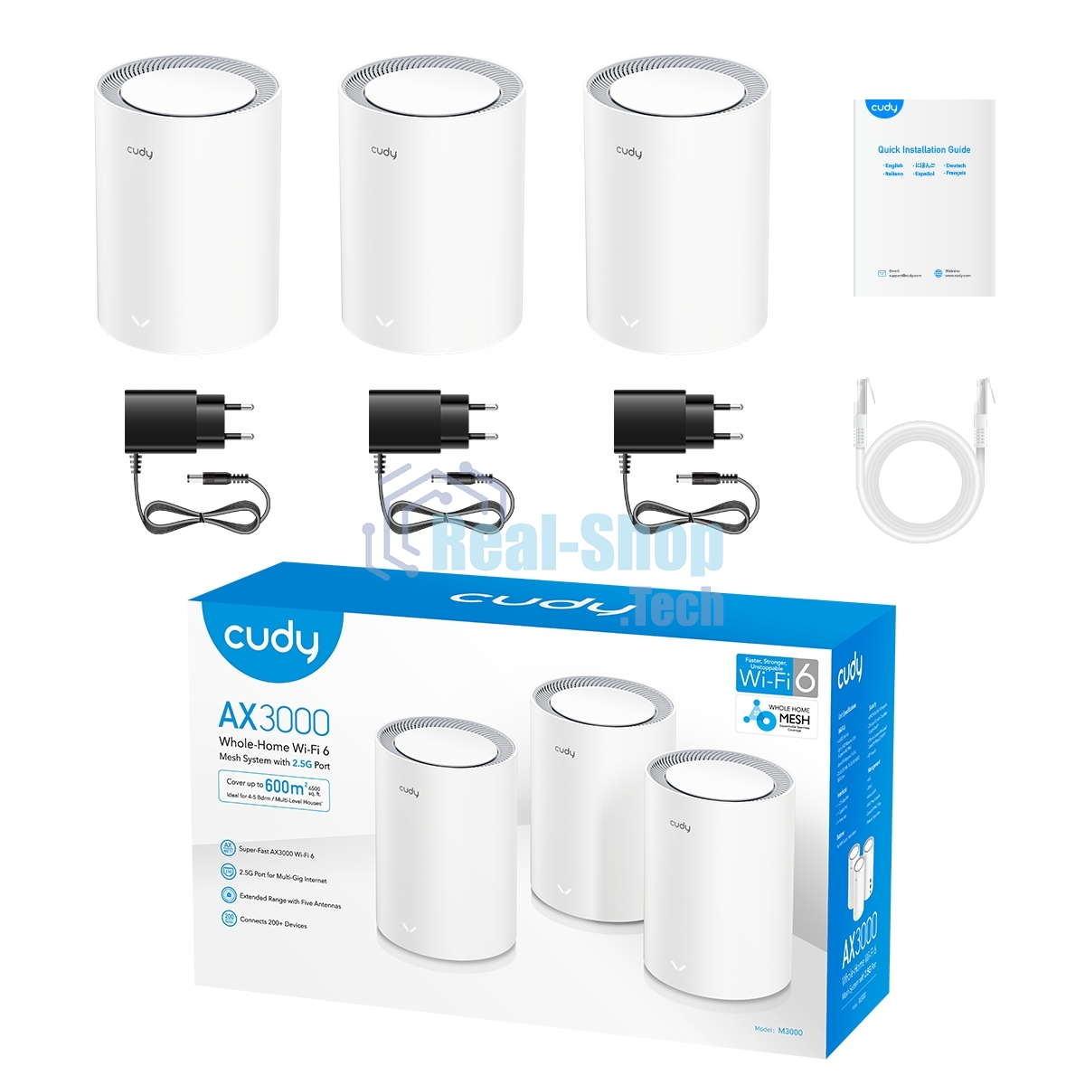 Бесшовный Mesh роутер Cudy M1800(3-Pack) AX1800 10/100/1000BASE-TX белый (упак.:3шт)