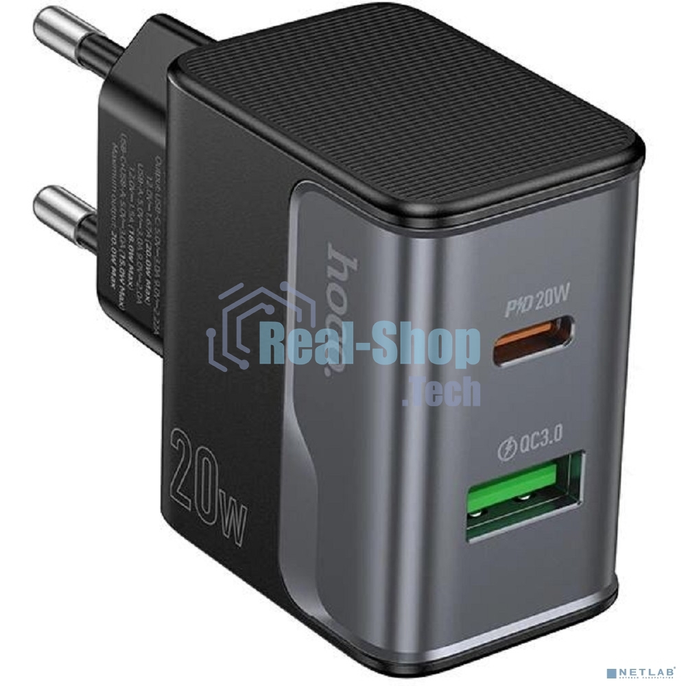Зарядное устройство Hoco 20Вт, 3А, QC3.0/PD, 1xUSB, 1xType-C, CS71A, черный, коробка