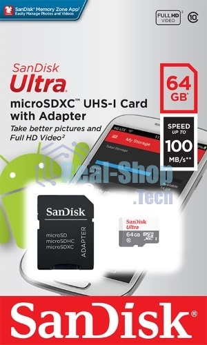 Флеш карта microSD 64GB SanDisk microSDXC Class 10 Ultra (SD адаптер) UHS-I 100MB/s