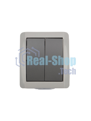 Выключатель двухклавишный Kranz INDUSTRIAL открытой установки, IP54 серый