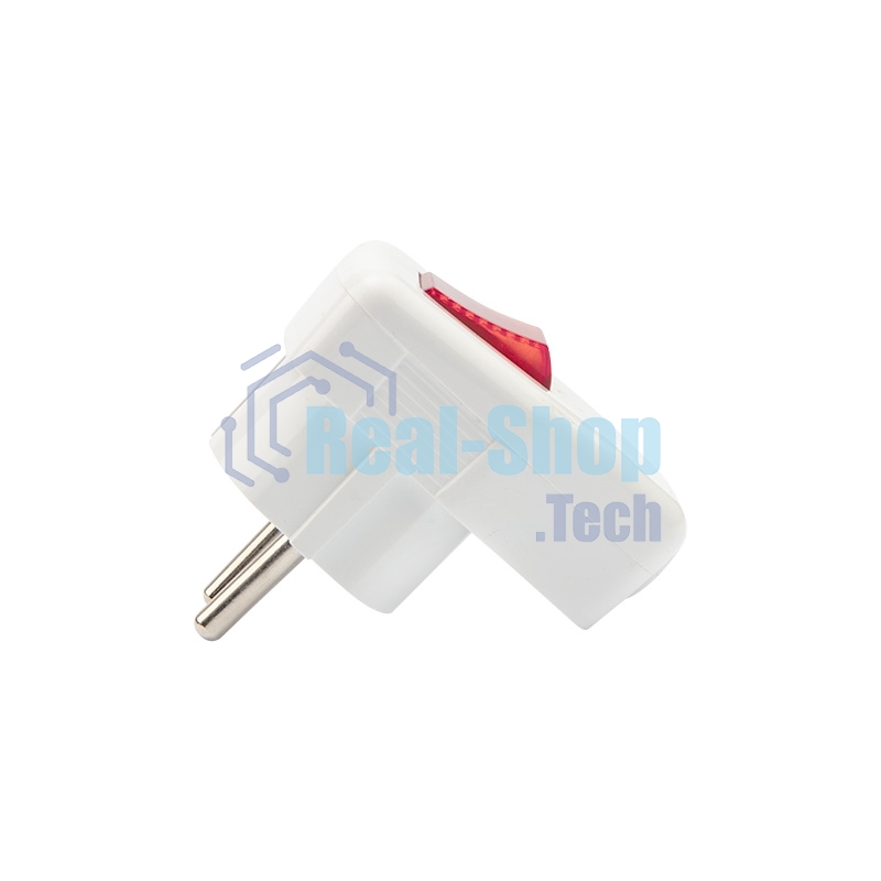 Вилка Евро Rexant угловая с з/к 16А белая с кнопкой