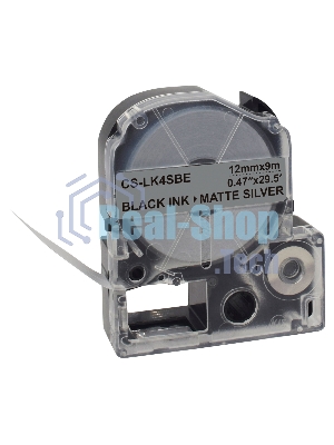 Картридж ленточный Cactus CS-LK4SBE черный шрифт, серебристый матовый фон (12 мм, 9 м) для Epson LW300/LW400/LW700/LW600P/LW1000P/K400/Z700/Z900