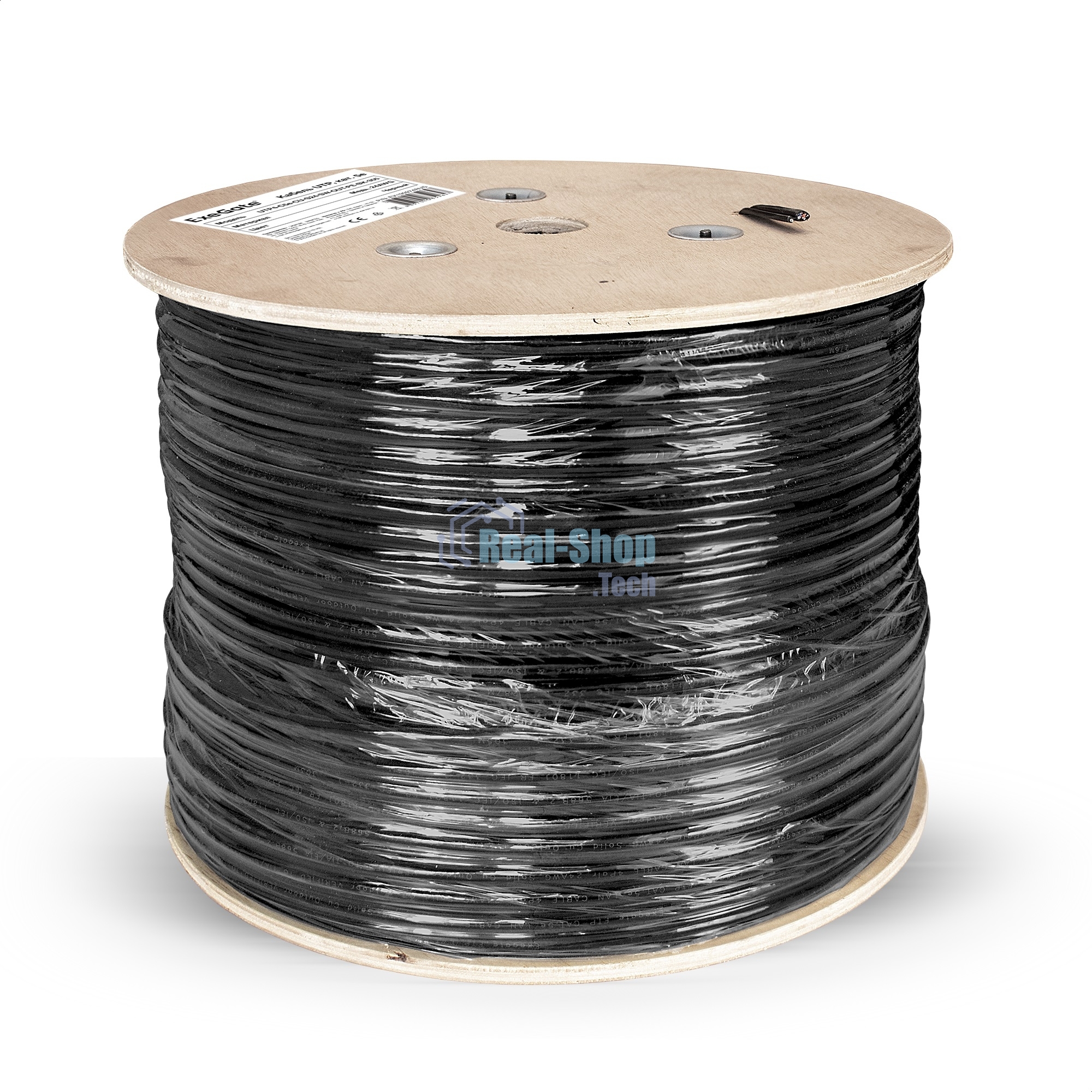 Кабель ExeGate UTP4-C5e-CCA-S24-SW-OUT-PE-BK-305 UTP 4 пары кат.5e CCA, 0.5мм (24AWG), внешн., с тросом, 305м, черн., PE