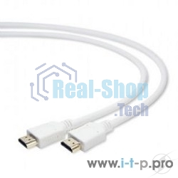 Кабель Cablexpert HDMI CC-HDMI4-W-1M, 19M/19M, v2.0, медь, позол.разъемы, экран, 1м, белый, пакет