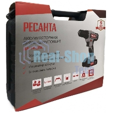 Дрель-шуруповерт аккумуляторная Ресанта ДА-14-2ЛК 75/14/4, Аккумуляторная, 14,4В, 2 АКБ, Кейс