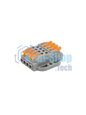 Клемма соединительная Rexant многоразовая проходная 4 полюса с монтажной площадкой (0,08-4 мм²), серая (25 шт./уп.)