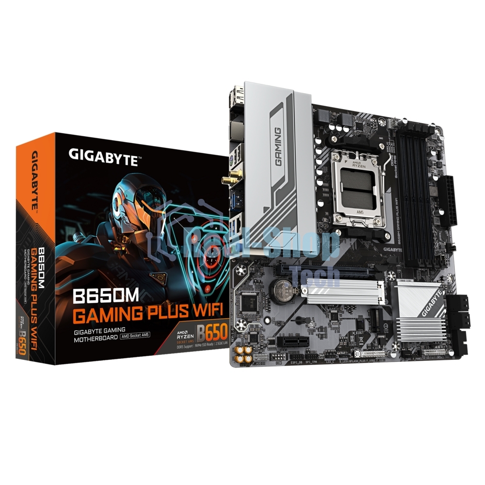 Материнская плата Gigabyte B650M GAMING PLUS WIFI, AM5, AMD B650, 4xDDR5, 4xSATA, 2xM.2, 1xPCIe 4.0 x16, 1xPCIe 3.0 x1, 2xDP, 1xHDMI, 1x2.5Gb LAN, Wi-Fi 6E, Bluetooth 5.3, 1xUSB-C 5Gbps, 5xUSB-A 5Gbps, 6xUSB-A 2.0, 3x3.5 мм, 7.1, mATX