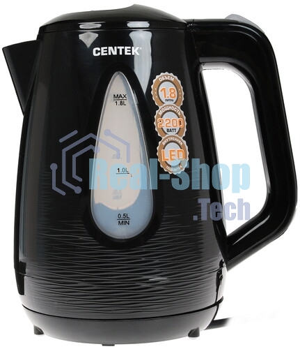 Электрочайник Centek CT-0048 черный, 1.8 л, 2200 Вт, скрытый нагревательный элемент