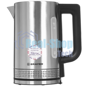 Чайник электрический BRAYER BR1060 2200 Вт, 1.7 л, стальной/черный