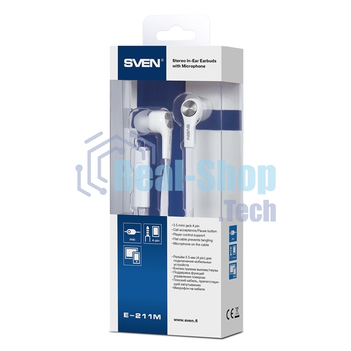 Наушники внутриканальные с микрофоном SVEN E-211Mбелый