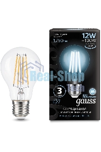Лампа cветодиодная Gauss Filament А60 12W 1250lm 4100К Е27 LED 1/10/40