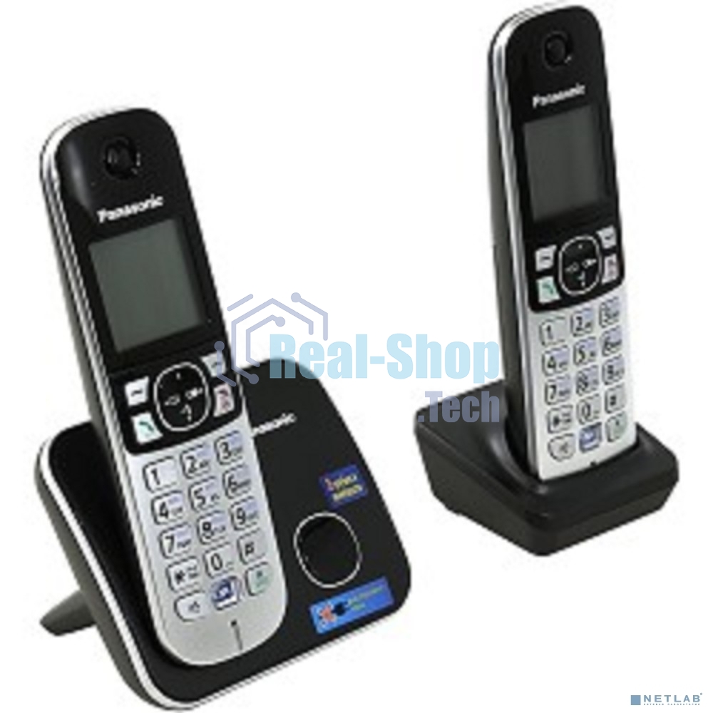 Телефон беспроводной (DECT) Panasonic KX-TG6812RU черный (труб. в компл.:2шт) АОН