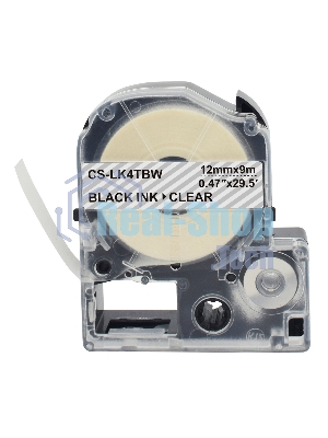 Картридж ленточный Cactus CS-LK4TbW черный шрифт, прозрачный фон (12 мм, 9 м) для Epson LW300/LW400/LW700/LW600P/LW1000P/K400/Z700/Z900