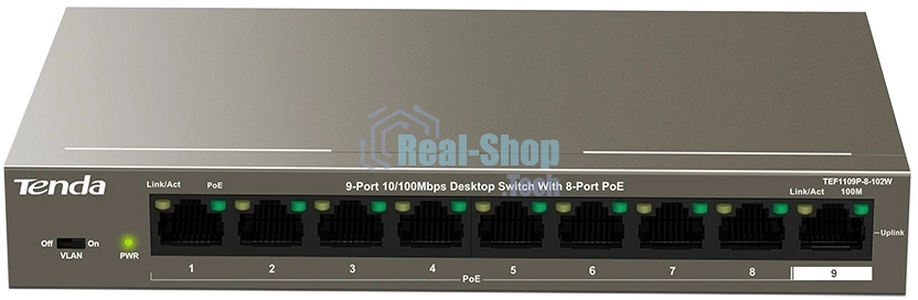 Коммутатор 9PORT 10/100M POE TEF1109P-8-102W Tenda