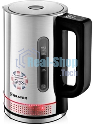 Чайник электрический BRAYER BR1060 2200 Вт, 1.7 л, стальной/черный