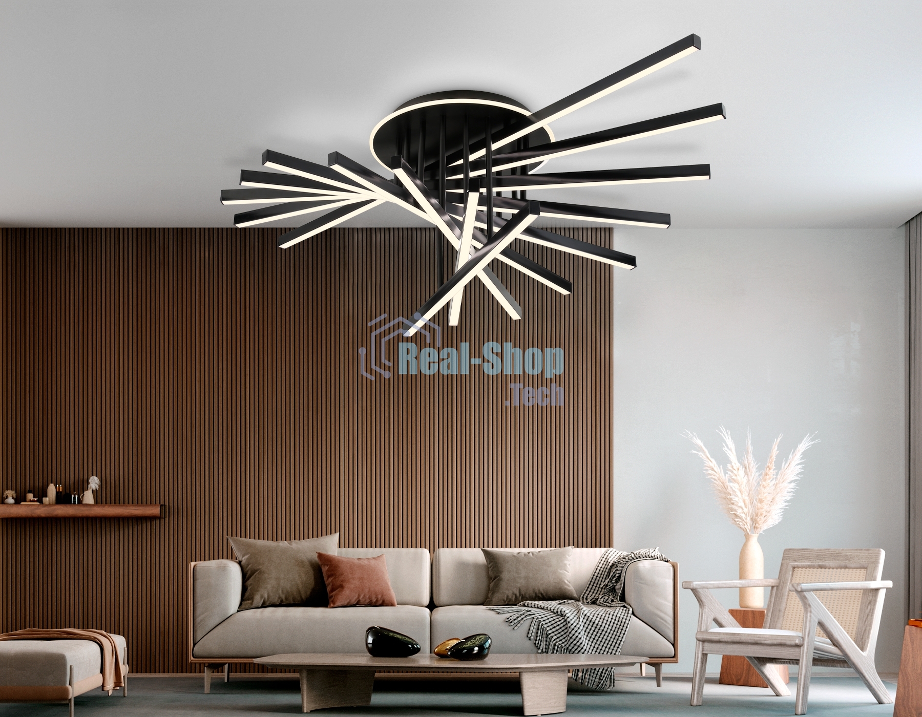 Потолочный светодиодный светильник Ambrella light FL6292 BK черный 160W 3000K-6400K 1100*790*315 (ПДУ ИК)