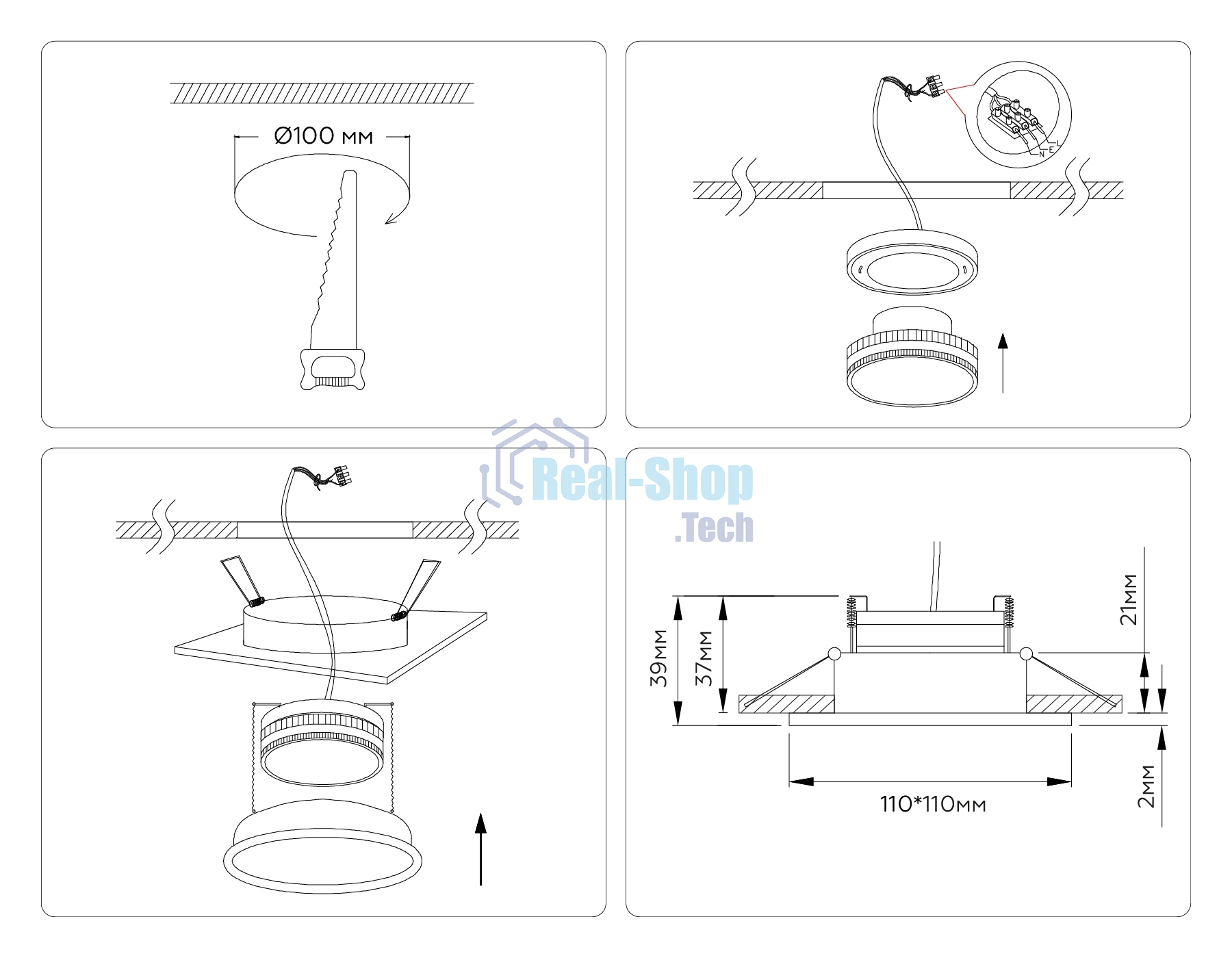Светильник Ambrella light TN6609 BK черный IP44 GX53 max 15W 110*110*23