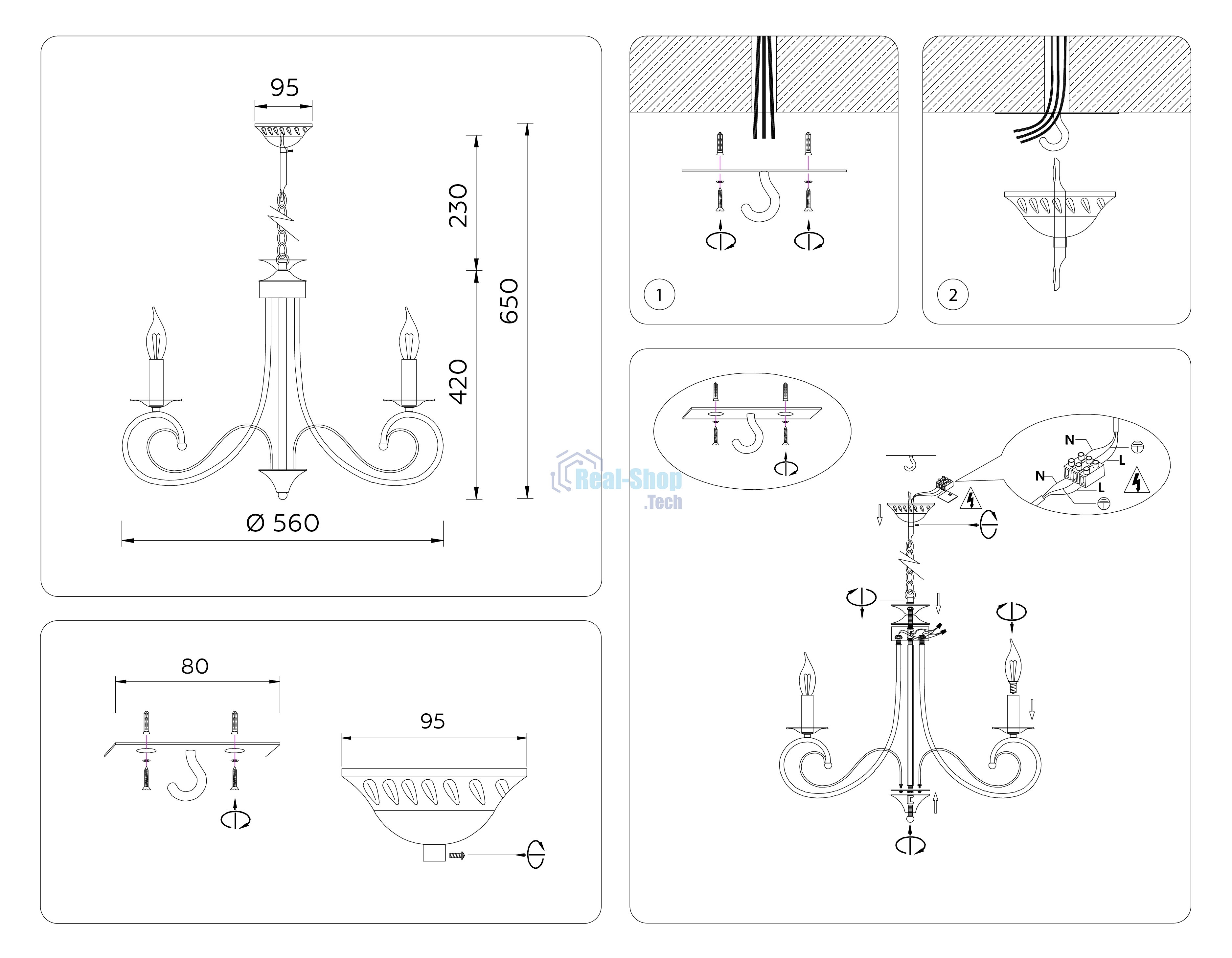 Светильник Ambrella light TR9606/3 BK черный E14/3 max 40W D560*650