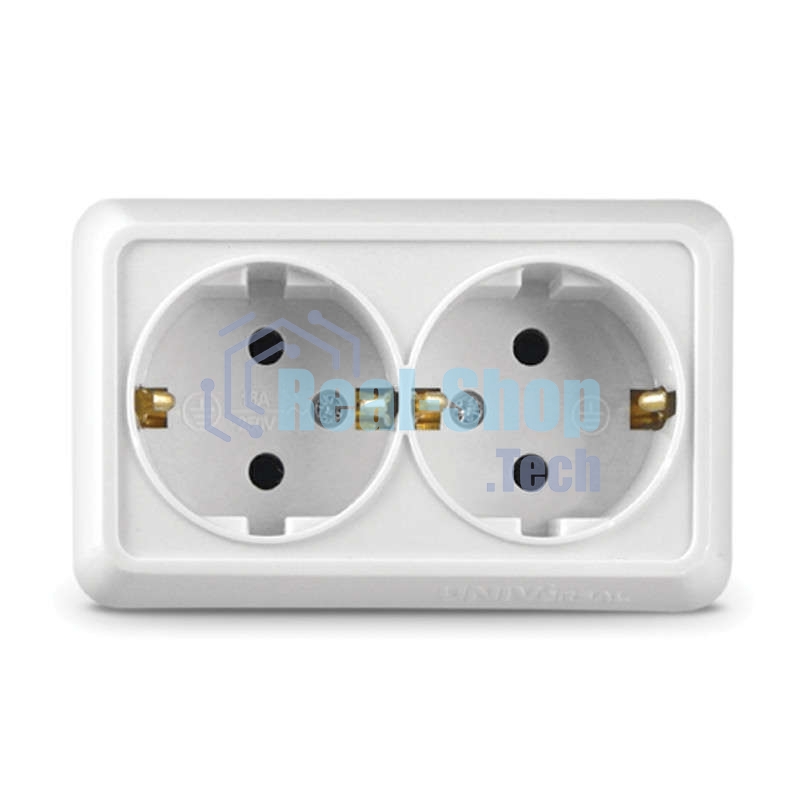 Розетка 2-м ОП Олимп 16А с заземл. белый UNIVersal О0128