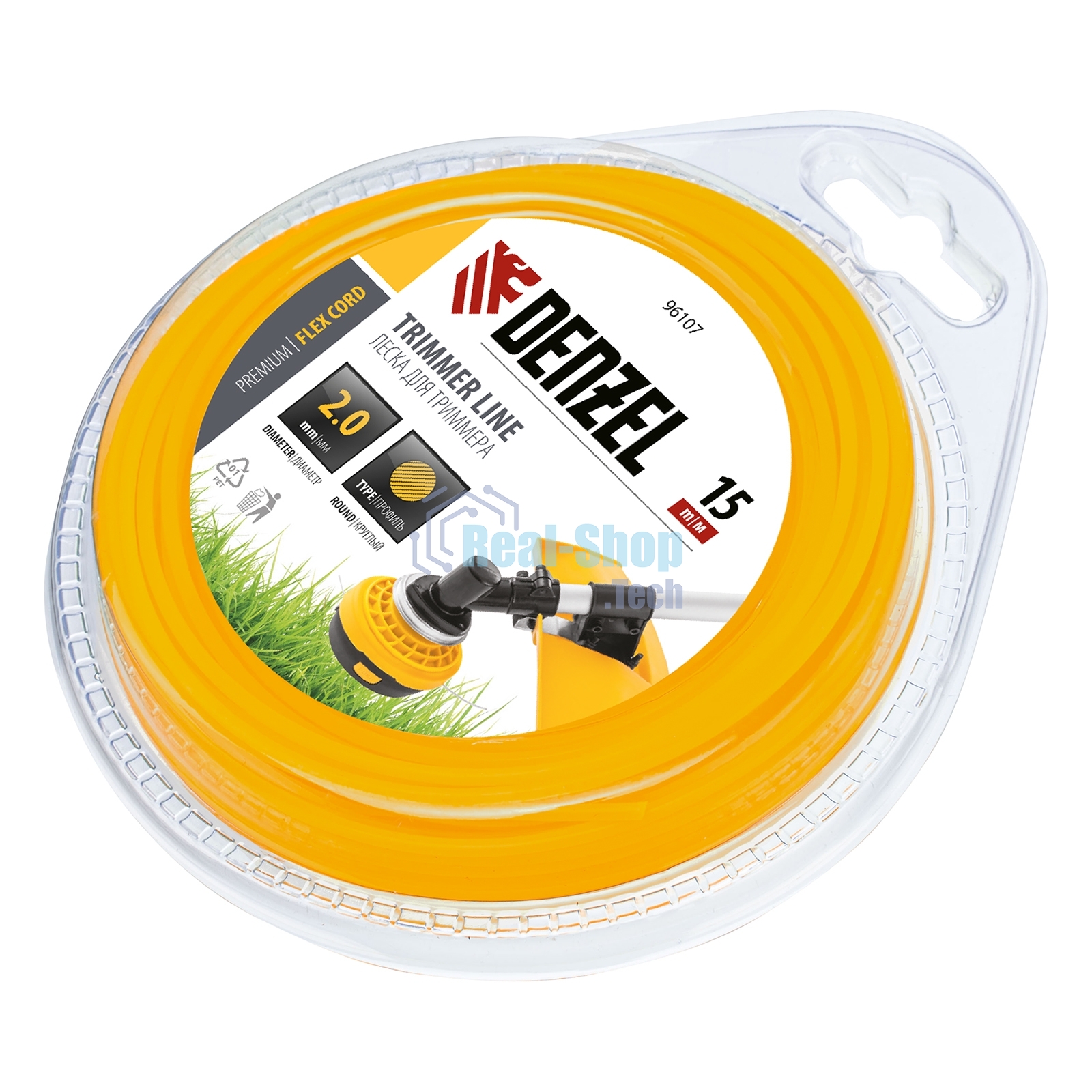 Леска для триммера Denzel круглая 2 мм х 15 м, блистер FLEX CORD