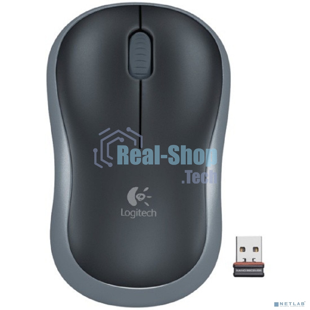 Мышь беспроводная Logitech M185 серый/черный, 1000 dpi, радиоканал, USB, кнопки - 3