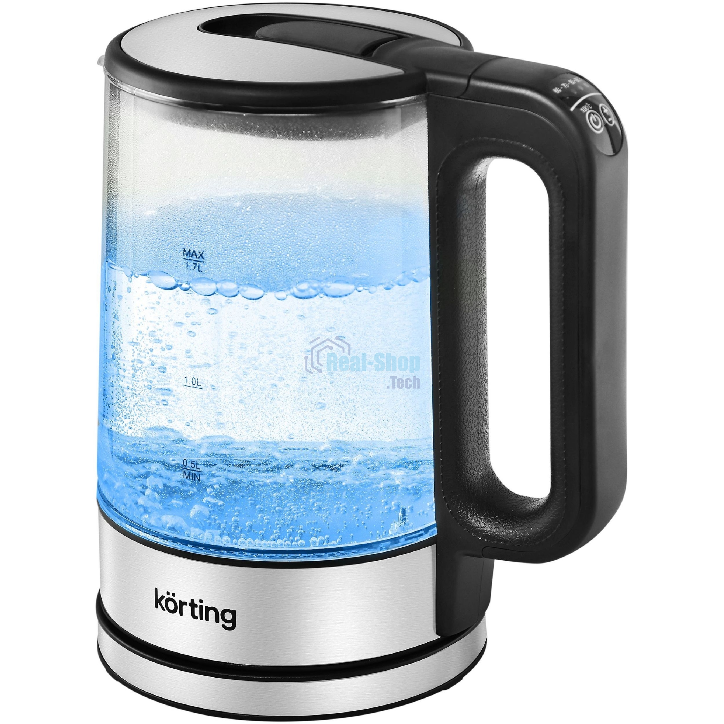 Электрический чайник Korting, объем 1.7 л, материал: стекло, механическое управление, фильтр от накипи, 5 температурных режимов, автоотключение, поддержание температуры